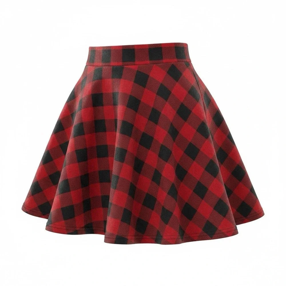 DJT Skirt With Attached Shorts Skort Women’s Size XL Red Black Plaid Pull On